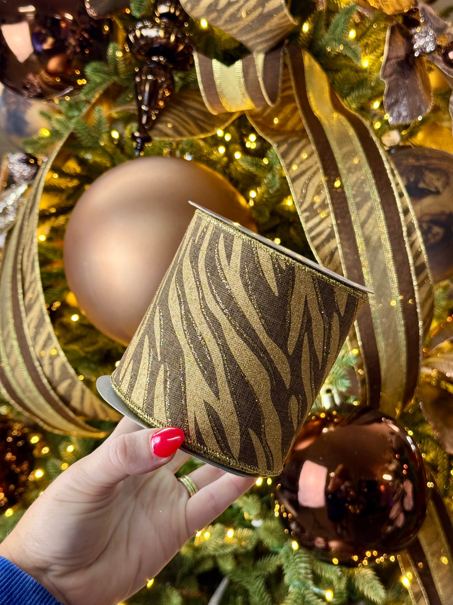 4 Inch By 10 Yard Brown And Gold Zebra Print Ribbon