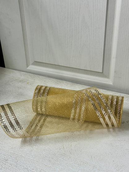 10 Inch By 10 Yard Champagne With Champagne Border Stripe Mesh
