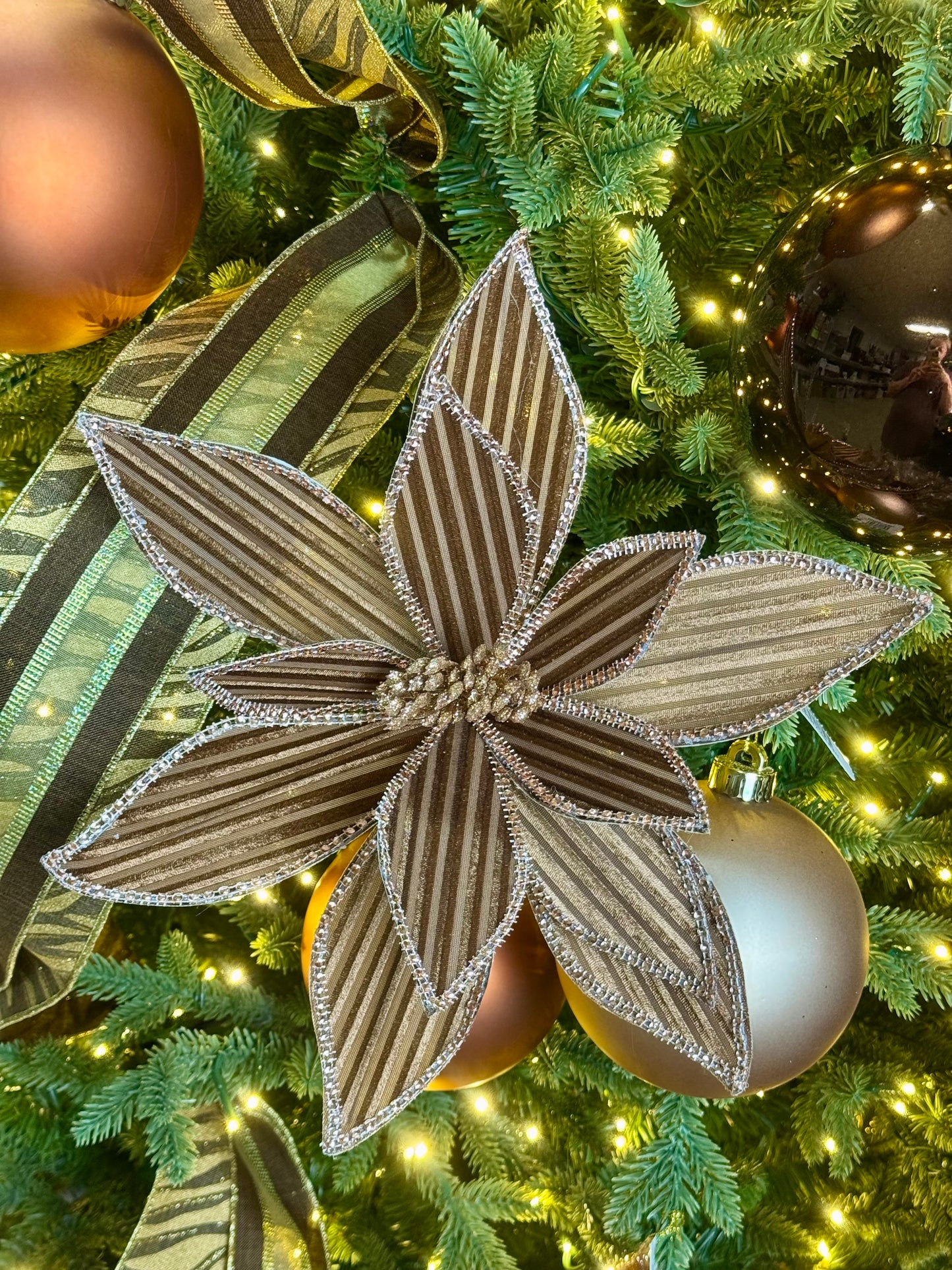 12 Inch Brown Ribbed Velvet Poinsettia Spray