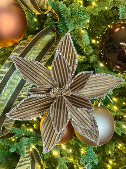 12 Inch Brown Ribbed Velvet Poinsettia Spray
