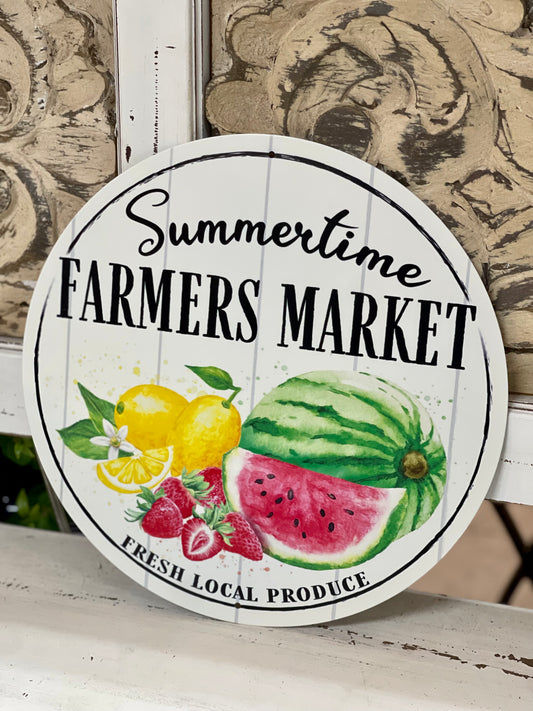 Summertime Farmers Market Metal Round Sign