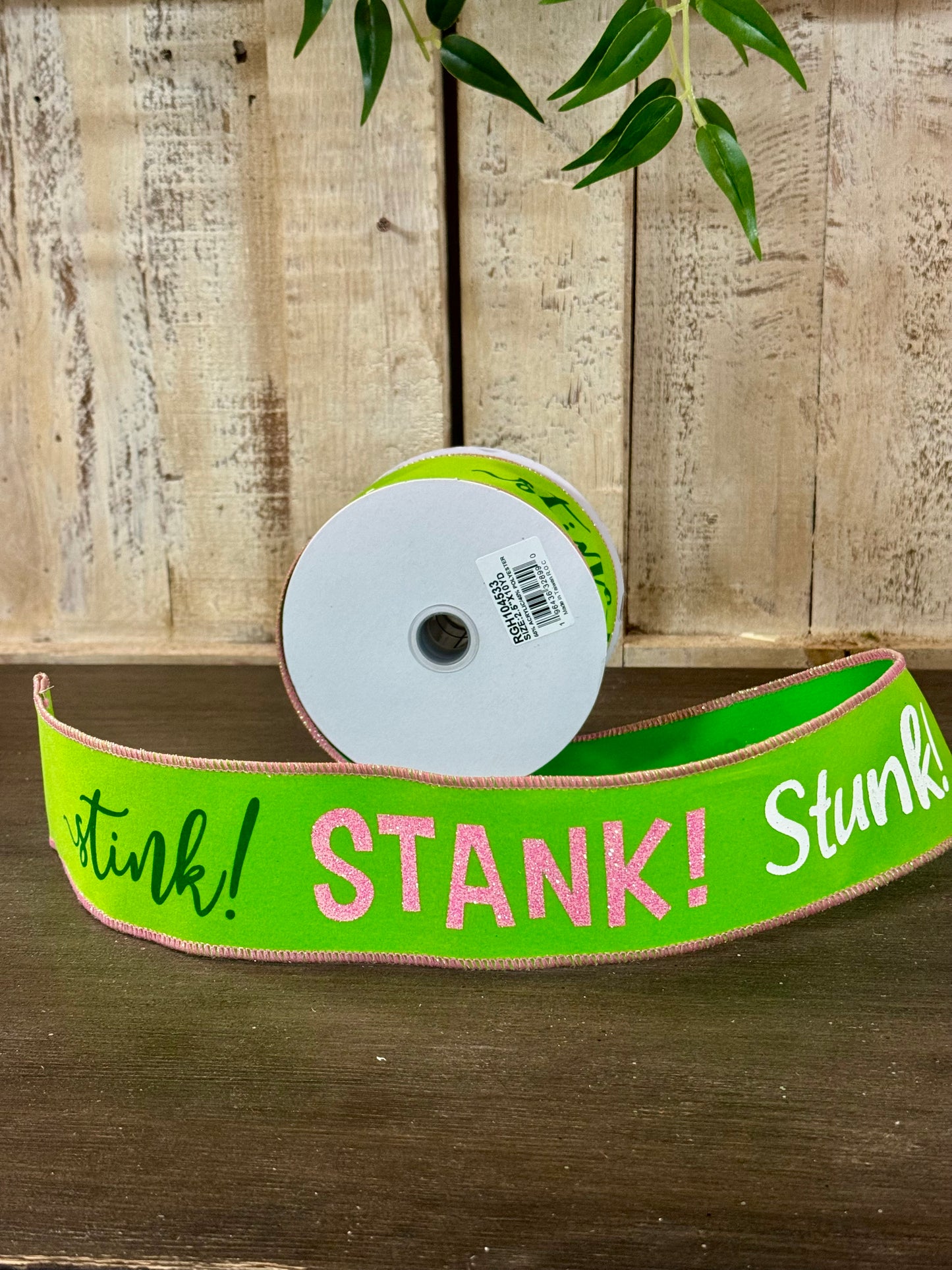 2.5 Inch By 10 Yard Pink And Lime Green Stink Stank Stunk Ribbon
