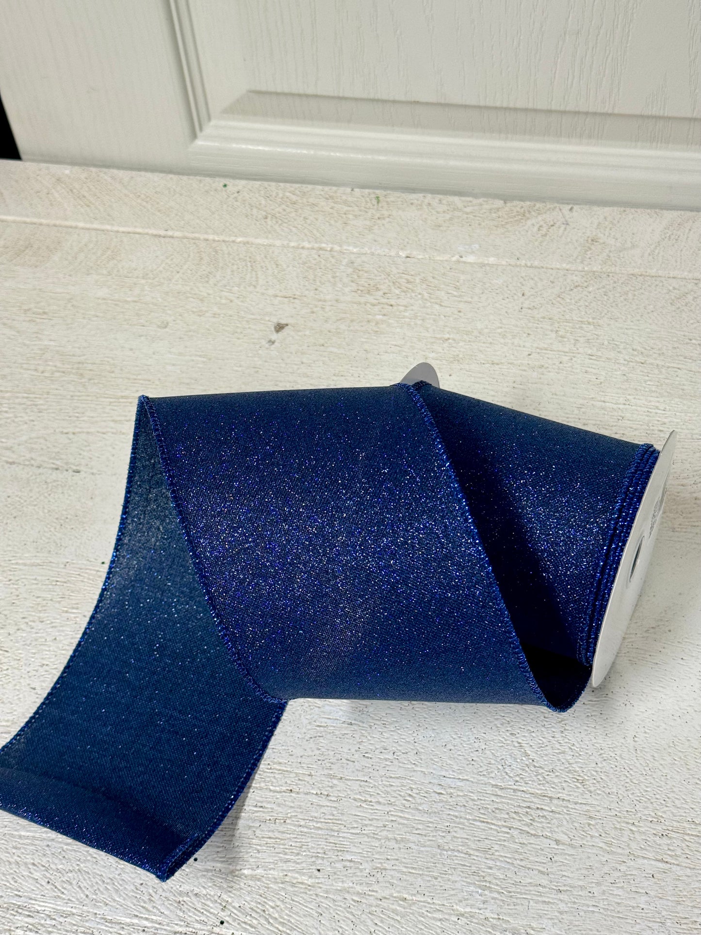 4 Inch By 10 Yard Navy Blue Fine Glitter Ribbon