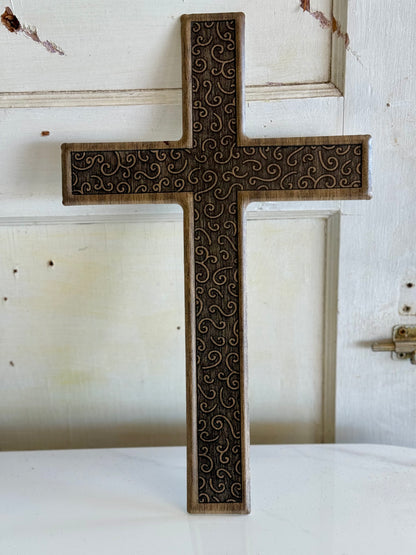 Brown Metal Filagree Cross Sign