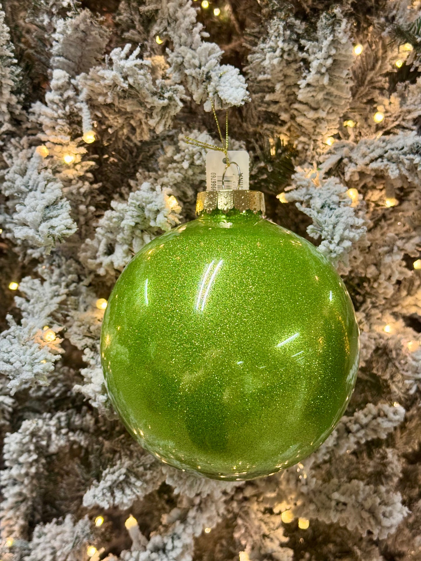 6 Inch Lime Green Glitter Laquer Ornament Ball