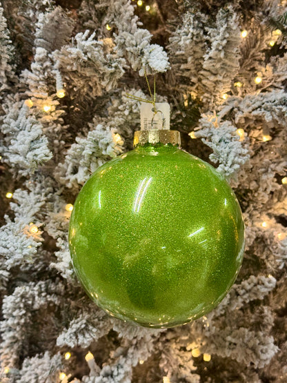 6 Inch Lime Green Glitter Laquer Ornament Ball