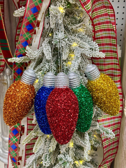 7 Inch Glitter Light Bulb Ornament Five Colors