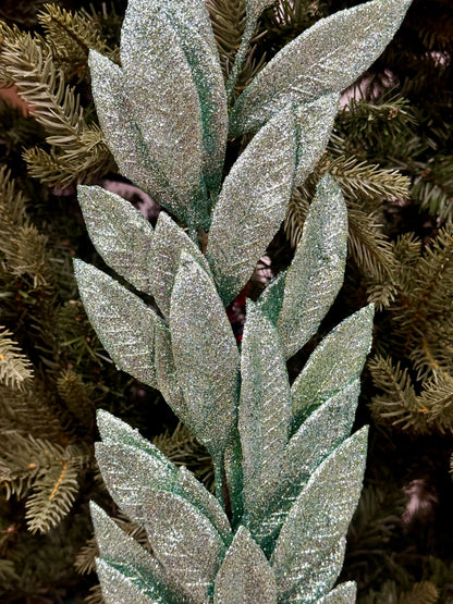 28 Inch Wintergreen Glitter Leaf Spray