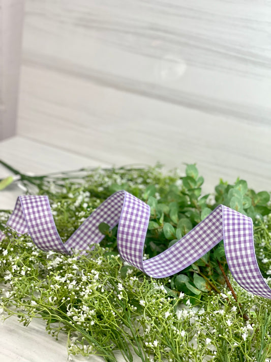 1.5 Inch By 50 Yard Purple And White Woven Gingham Ribbon