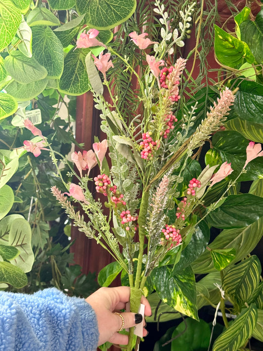 24 Inch Pink And Green Paper Flower Leaf And Bead Spray