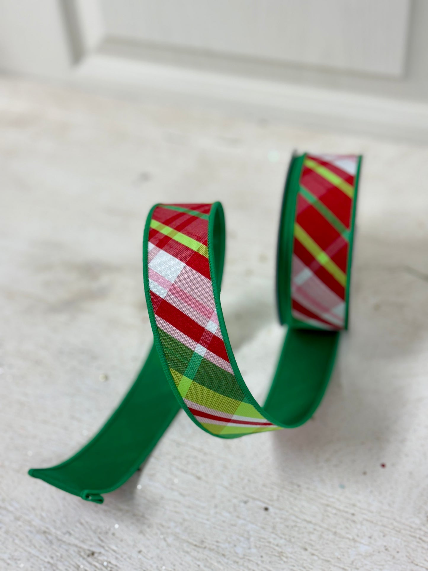 1.5 Inch By 10 Yard Green And Red Traditional Plaid Ribbon