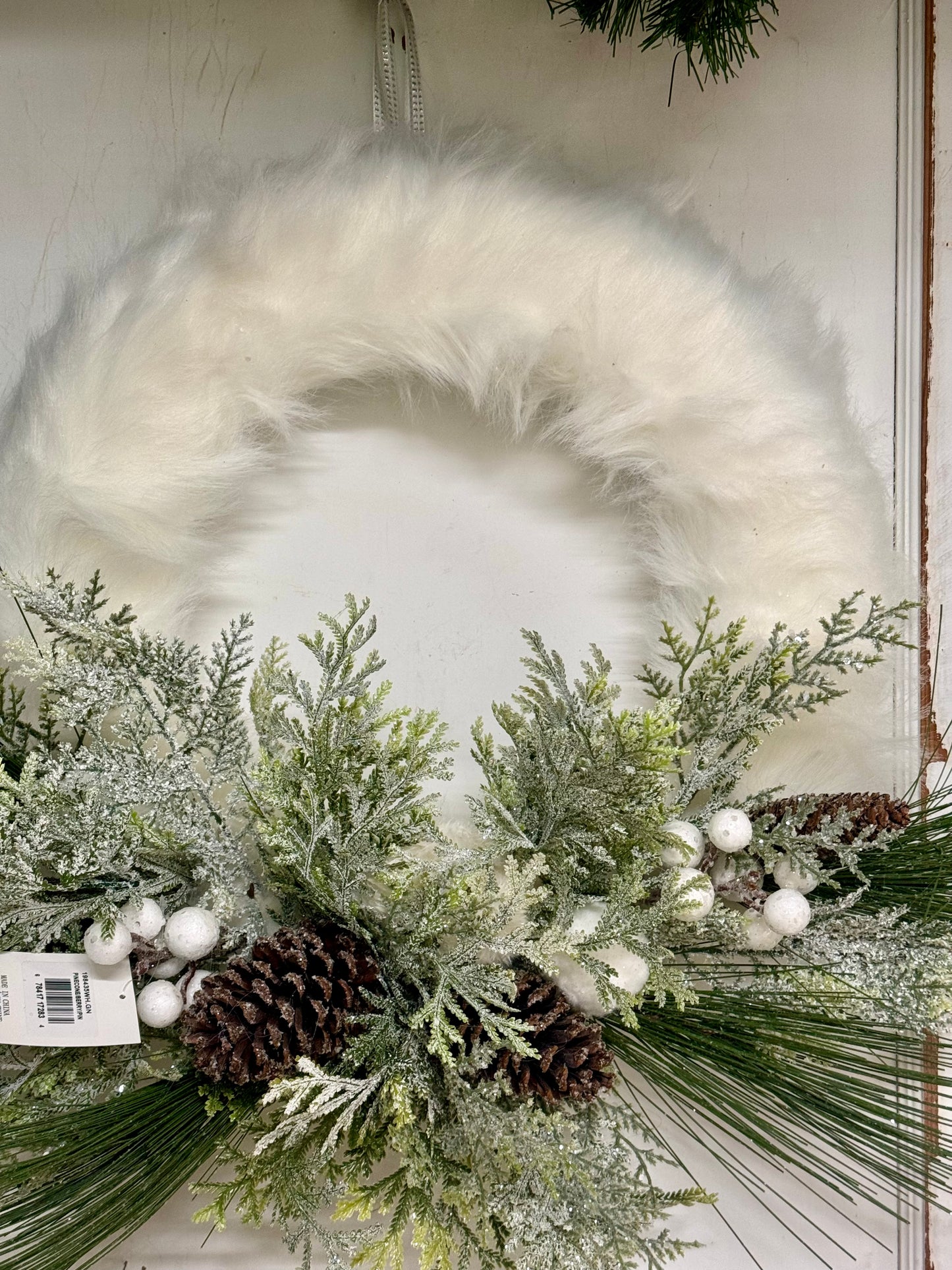 24 Inch Fur Pinecone And Berry Greenery Wreath