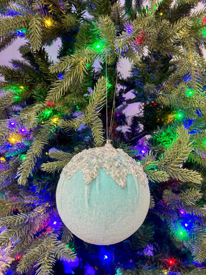 4.75 Inch Ice Blue Velvet Ornament With Sequin And Beaded Dripping