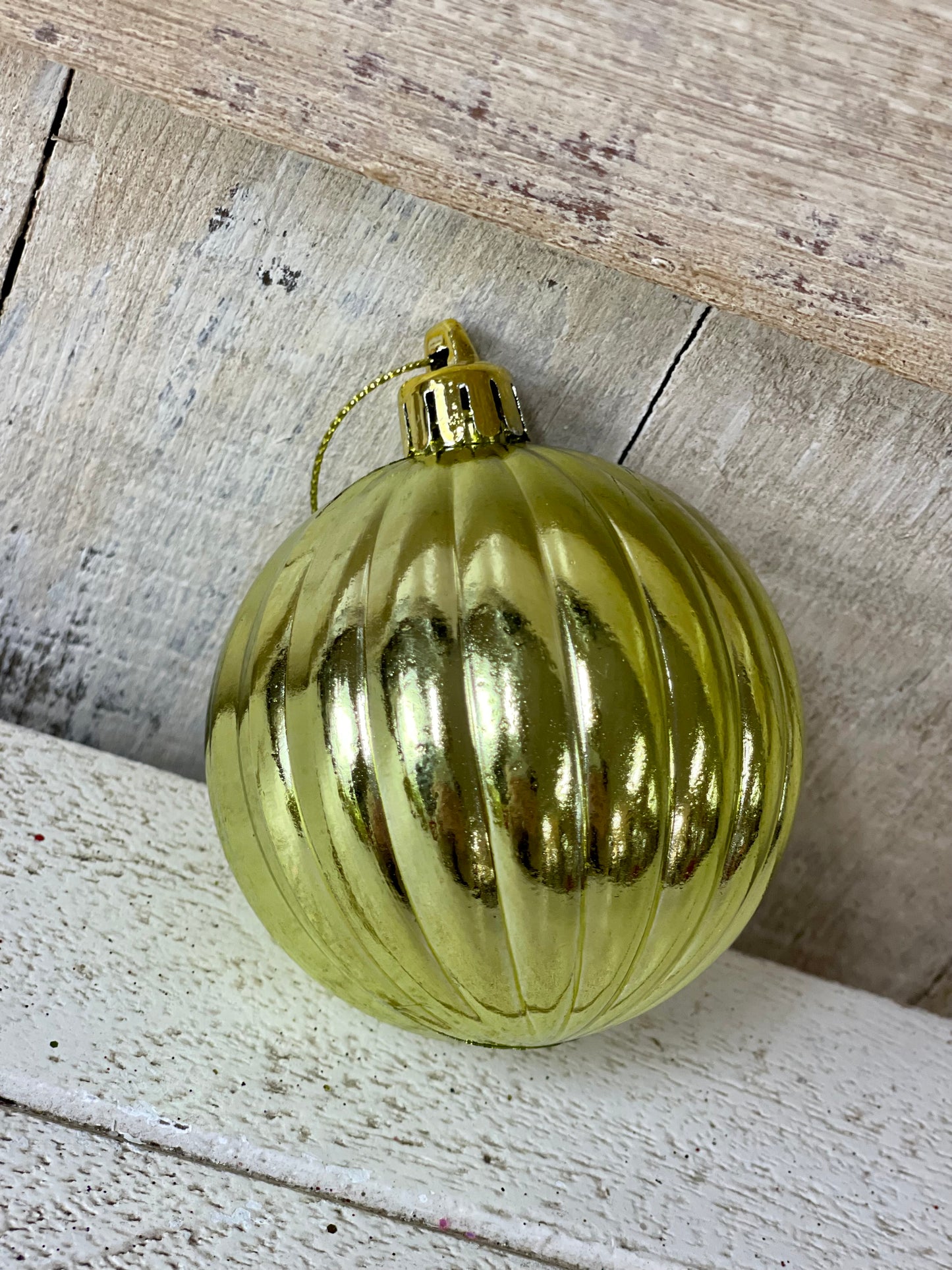 3 Inch Shiny Lime Vertical Stripe Ornament Ball Set Of 12