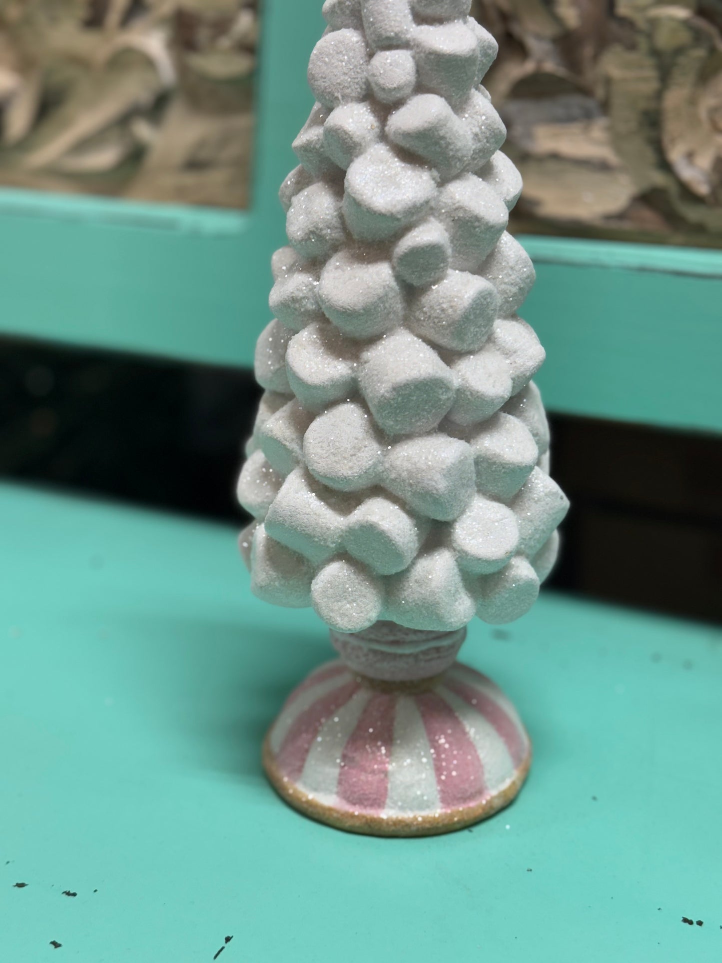 12 Inch Resin Marshmallow Tree On Pedestal