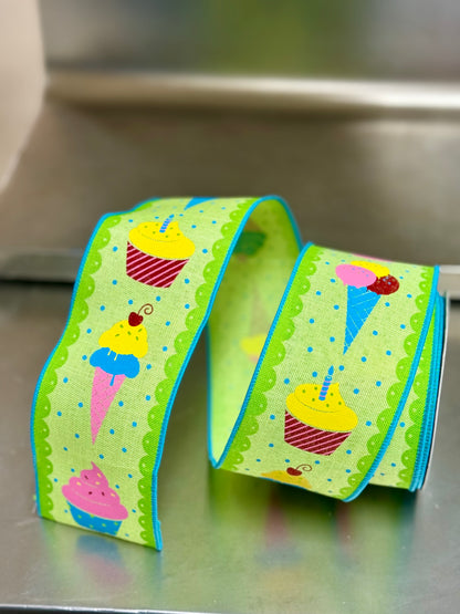 2.5 Inch By 10 Yard Cupcake And Ice Cream Cone Ribbon