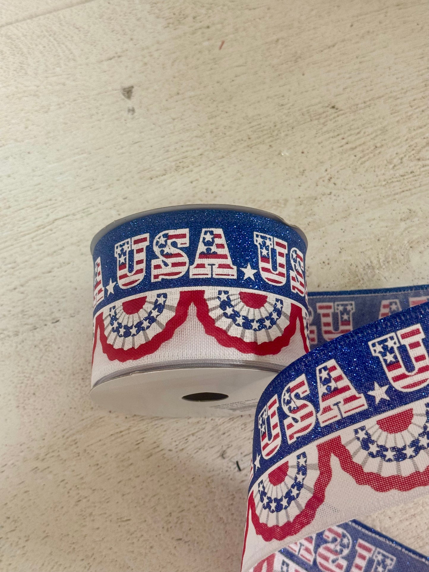 2.5 Inch By 10 Yard USA Pleated Flag Ribbon