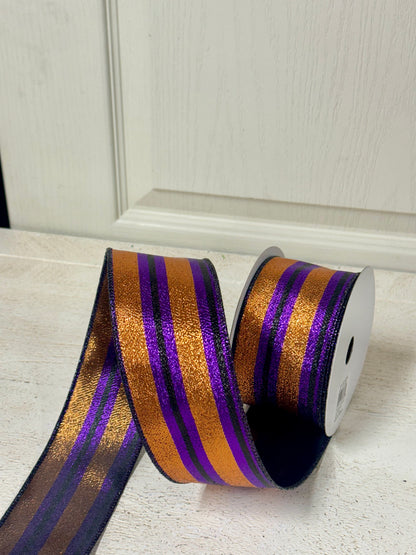 2.5 Inch By 10 Yard Copper Purple And Black Metallic Vertical Stripe Ribbon