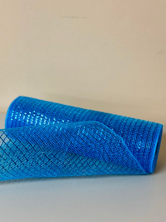 10 Inch By 10 Yard Turquoise Blue Metallic Netting