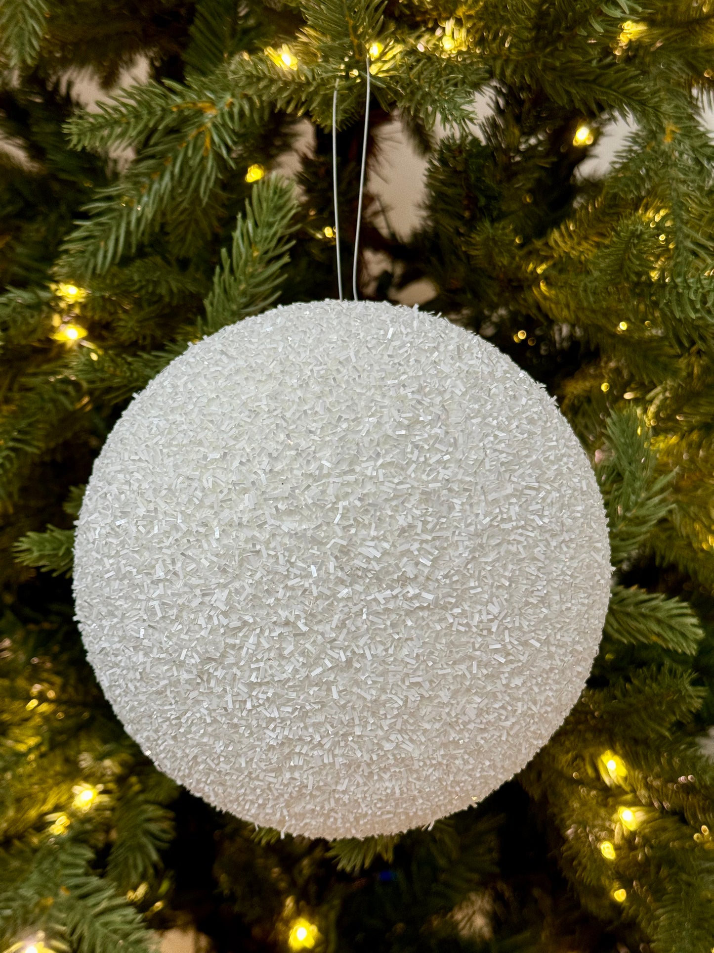 6 Inch White Foil Glitter Ornament Ball