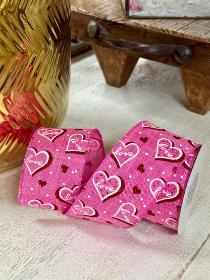 2.5 Inch By 10 Yard Red And Pink Love Heartbeat Glitter Ribbon