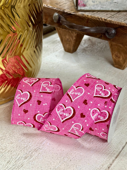 2.5 Inch By 10 Yard Red And Pink Love Heartbeat Glitter Ribbon