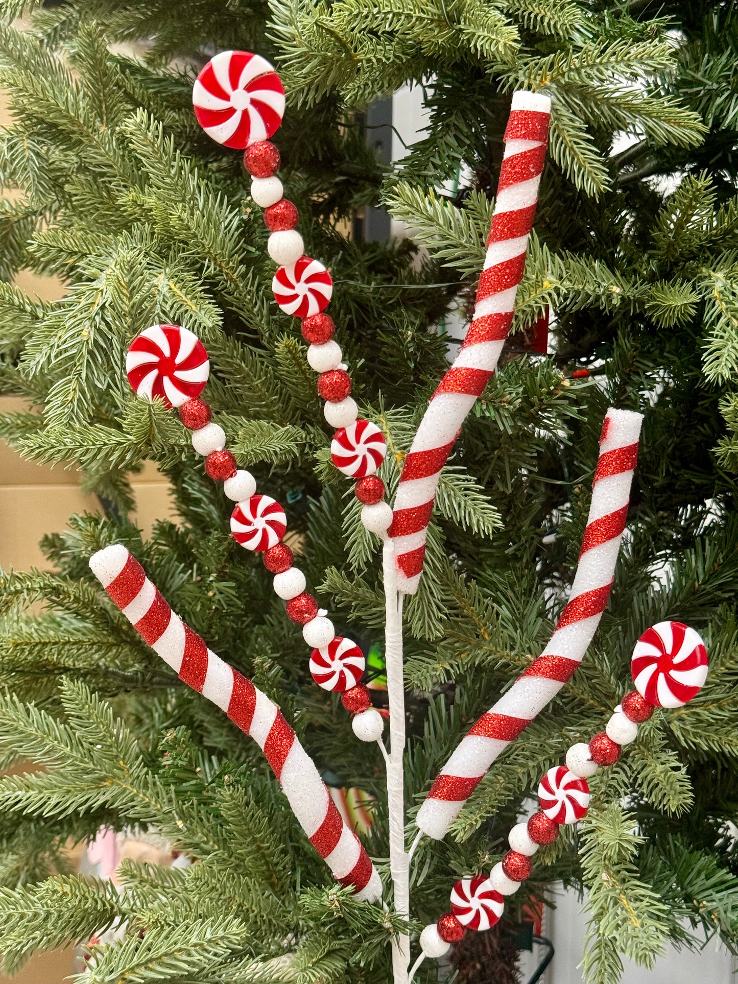 28 Inch Red And White Candy Cane And Peppermint Spray