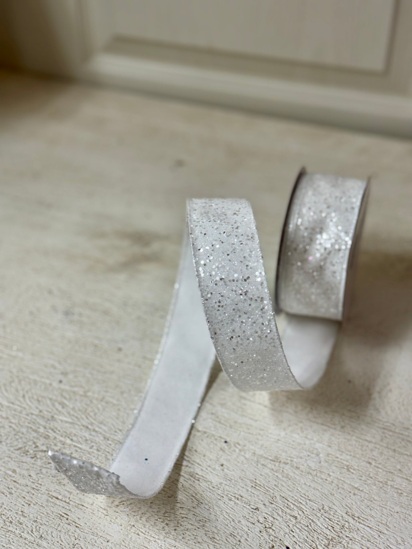 1.5 Inch By 10 Yard White Glitter Ribbon