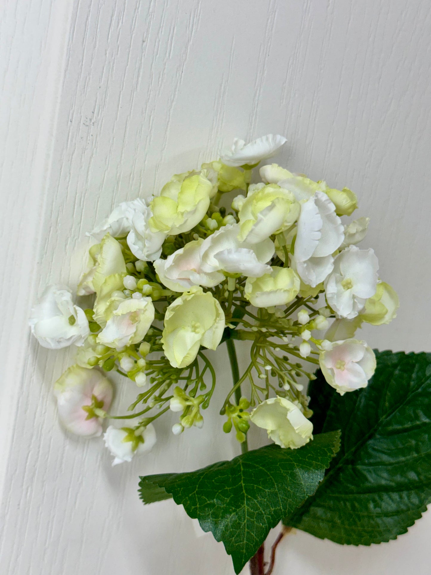 24 Inch White Hydrangea Stem With Two Leaves