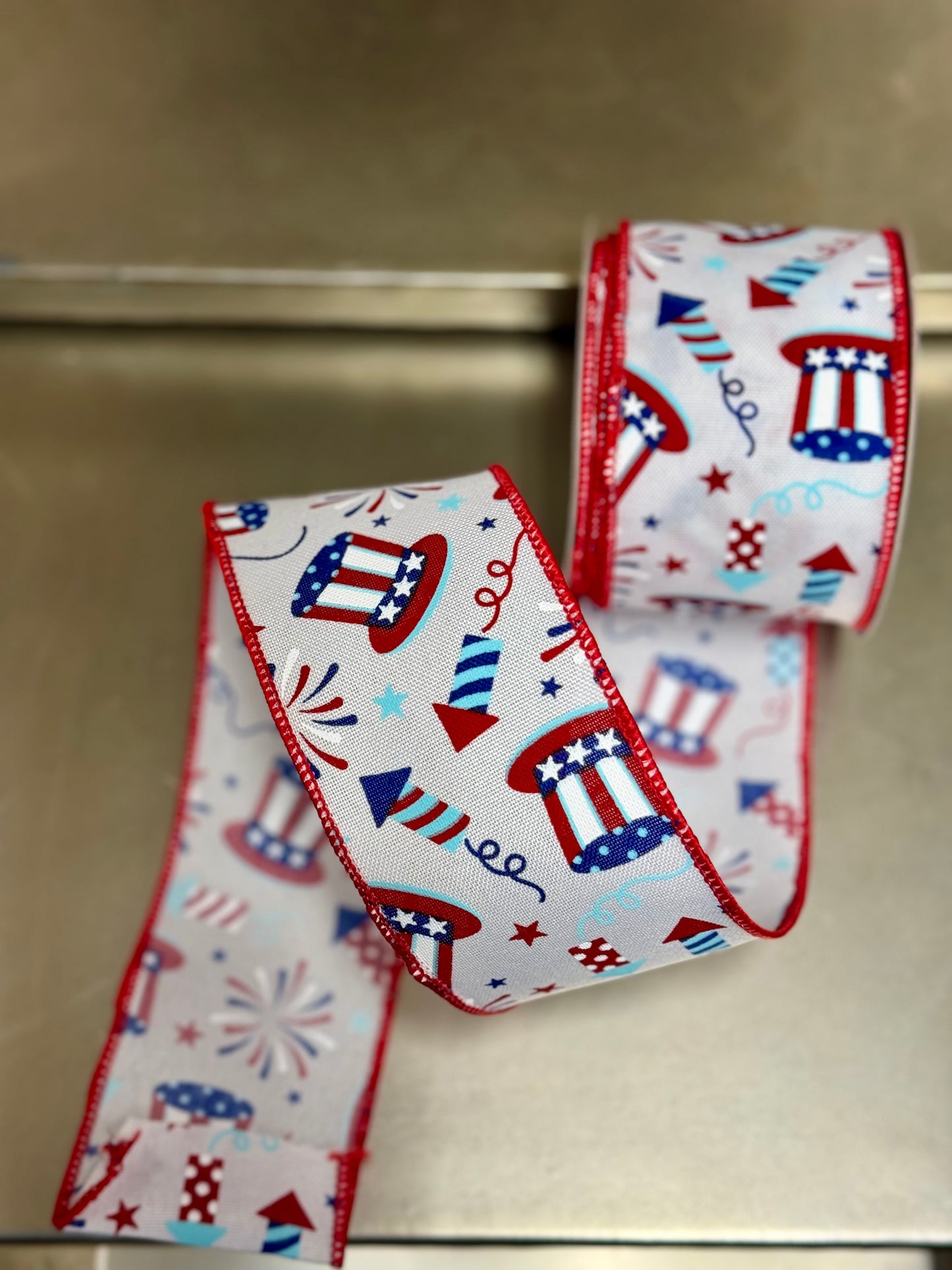 2.5 Inch By 10 Yard Uncle Sam And Firework Ribbon