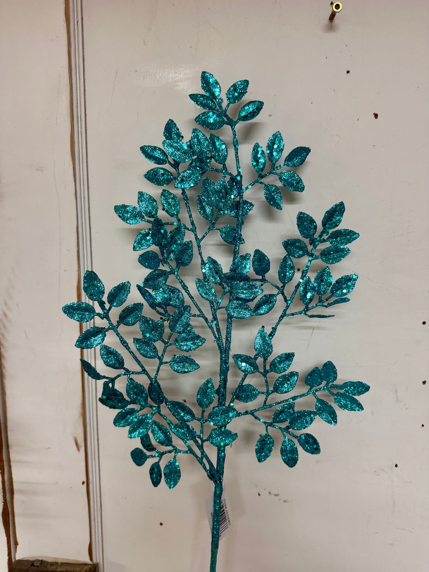 28 Inch Turquoise Glitter Leaf Spray