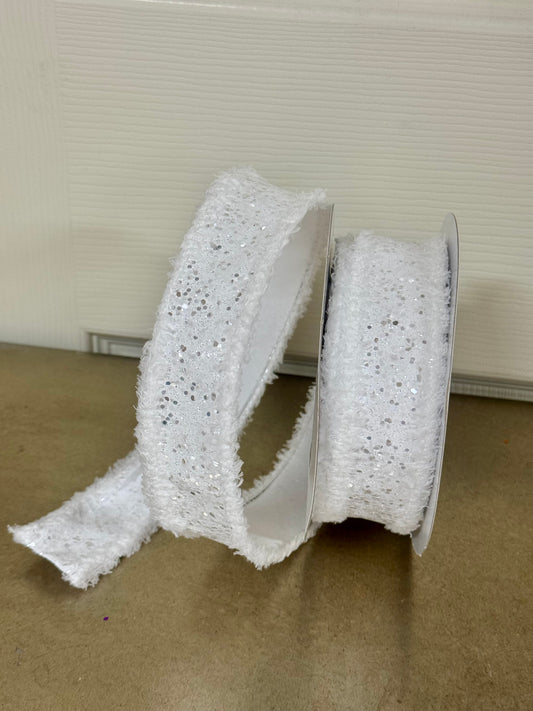 1.5 Inch By 10 Yard White Large Glitter Drift Ribbon
