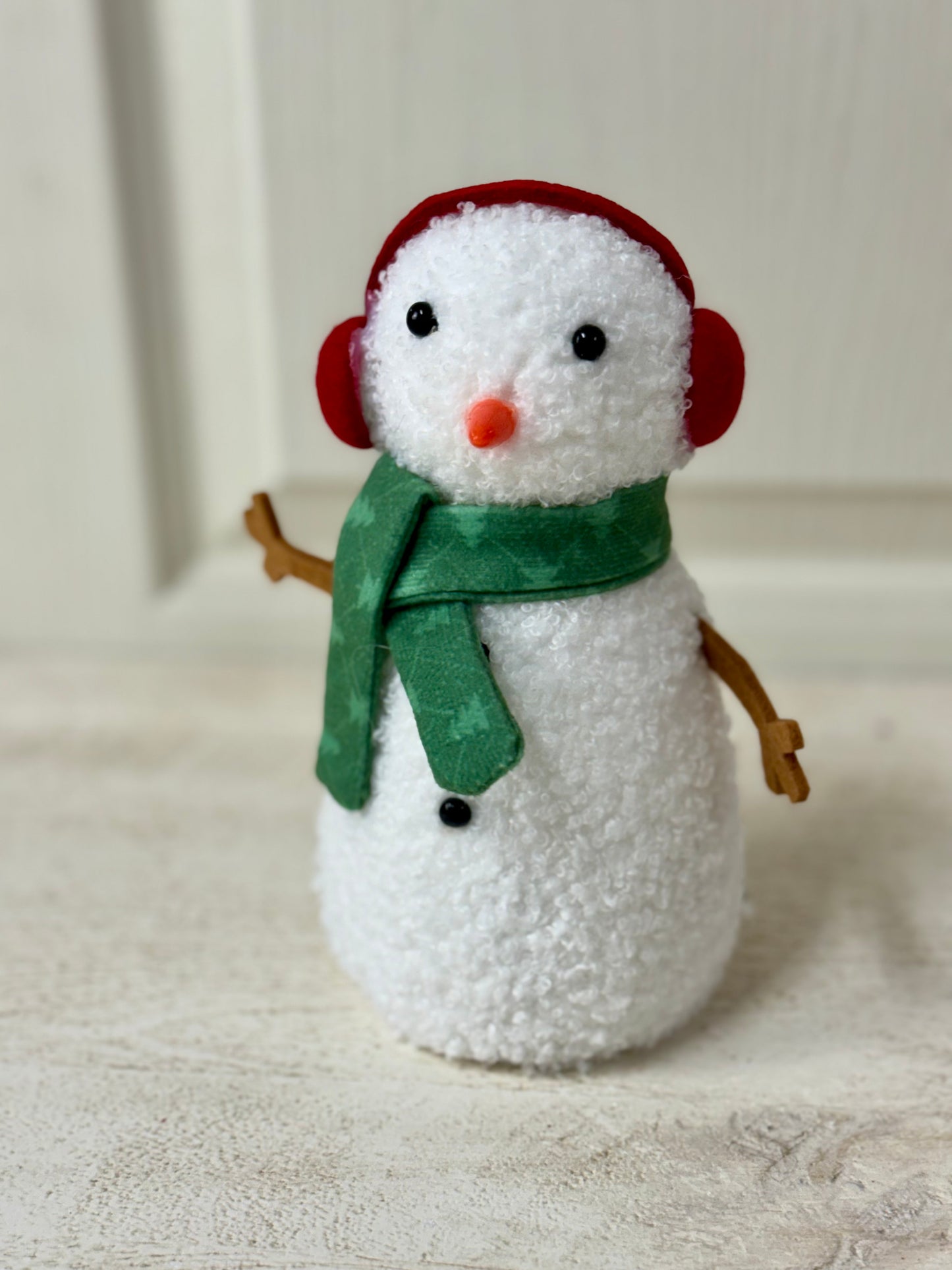 Plush Standing Snowman With Green Scarf