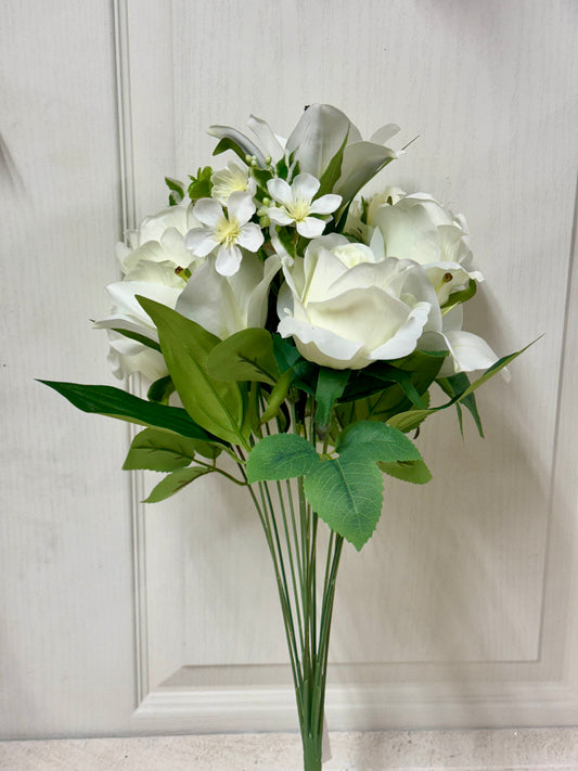 21 Inch Cream Rose Lily Mix Bush