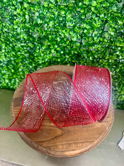 3 Inch by 20 Yards Red with Silver Glamour Designer Netting