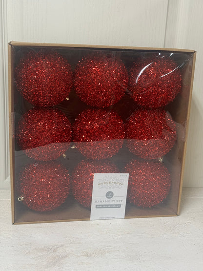 Wondershop 9 Count Red Tinsel Ornament Set