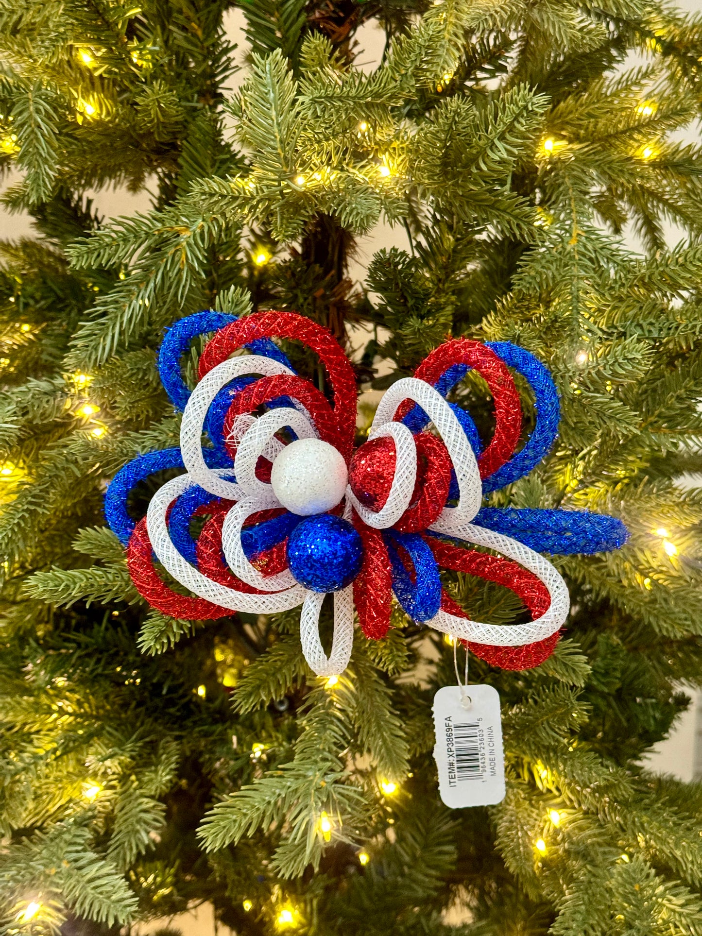 12 Inch Red White And Blue Tinsel Foil Ball Pick