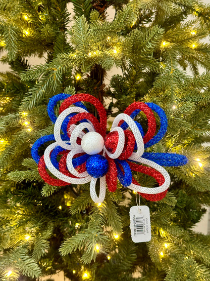 12 Inch Red White And Blue Tinsel Foil Ball Pick