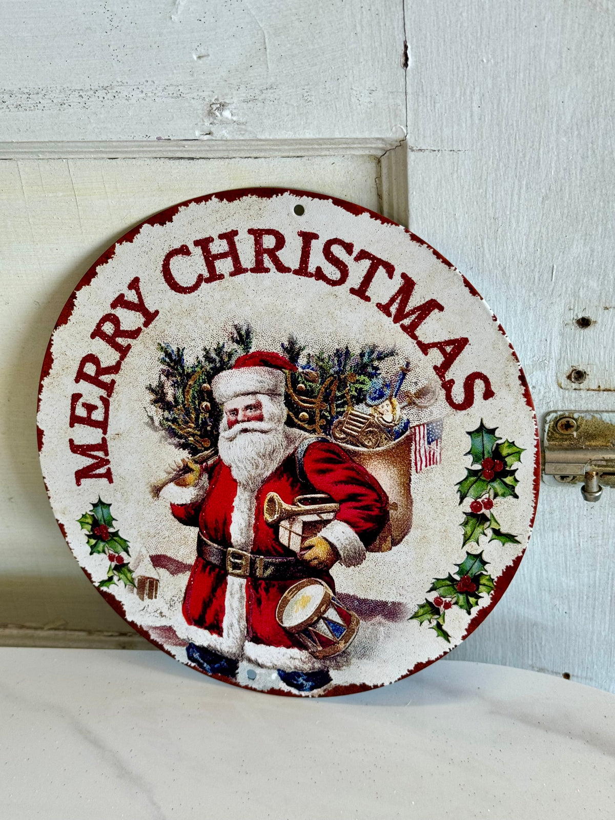 8 Inch Merry Christmas Vintage Santa Metal Sign