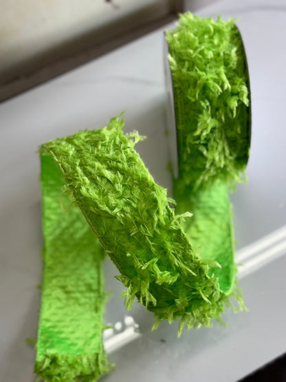 2.5 Inch By 10 Yard Lime Monster Furry Ribbon