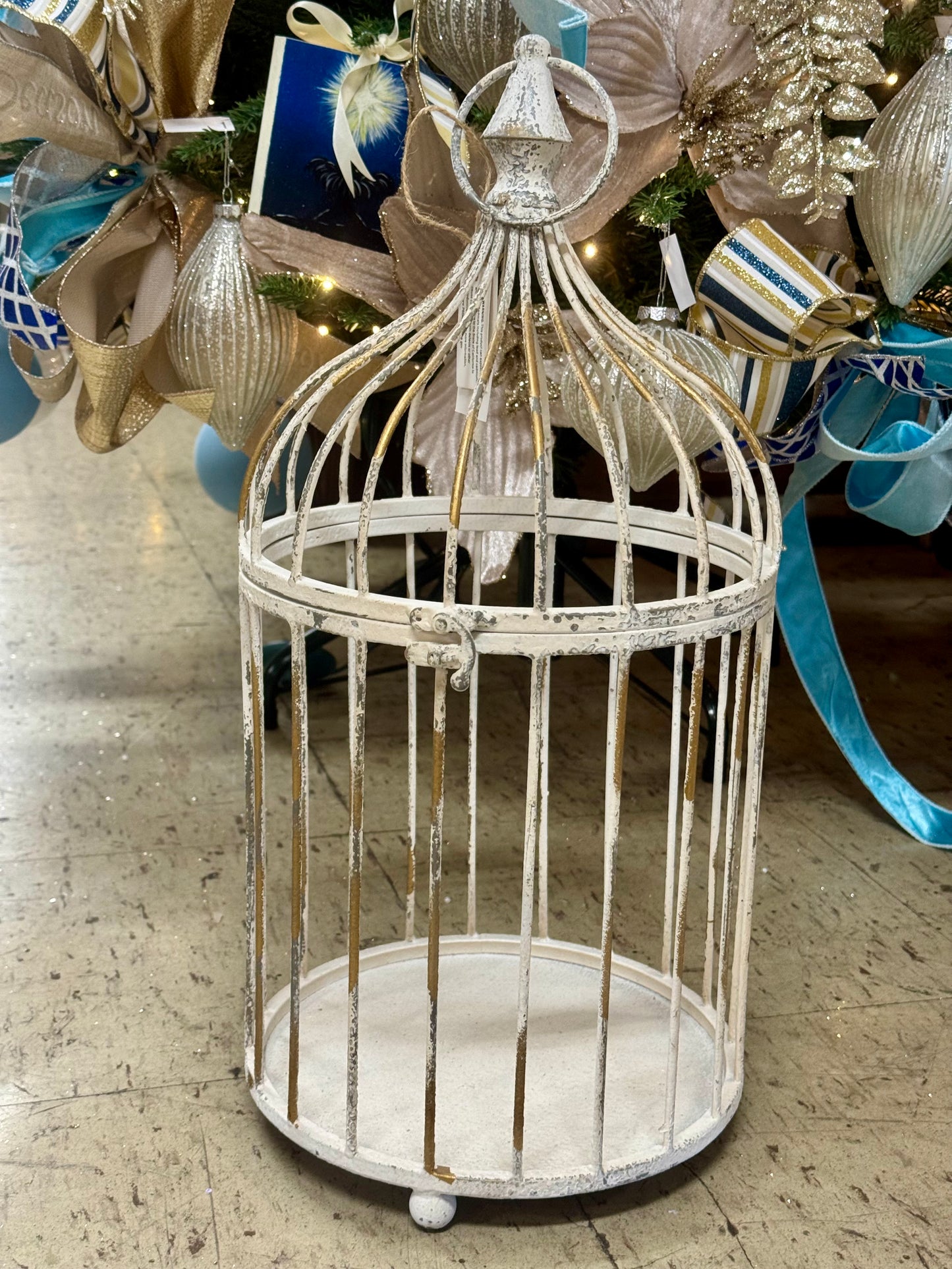 White Rustic Iron Bird Cage Two Sizes
