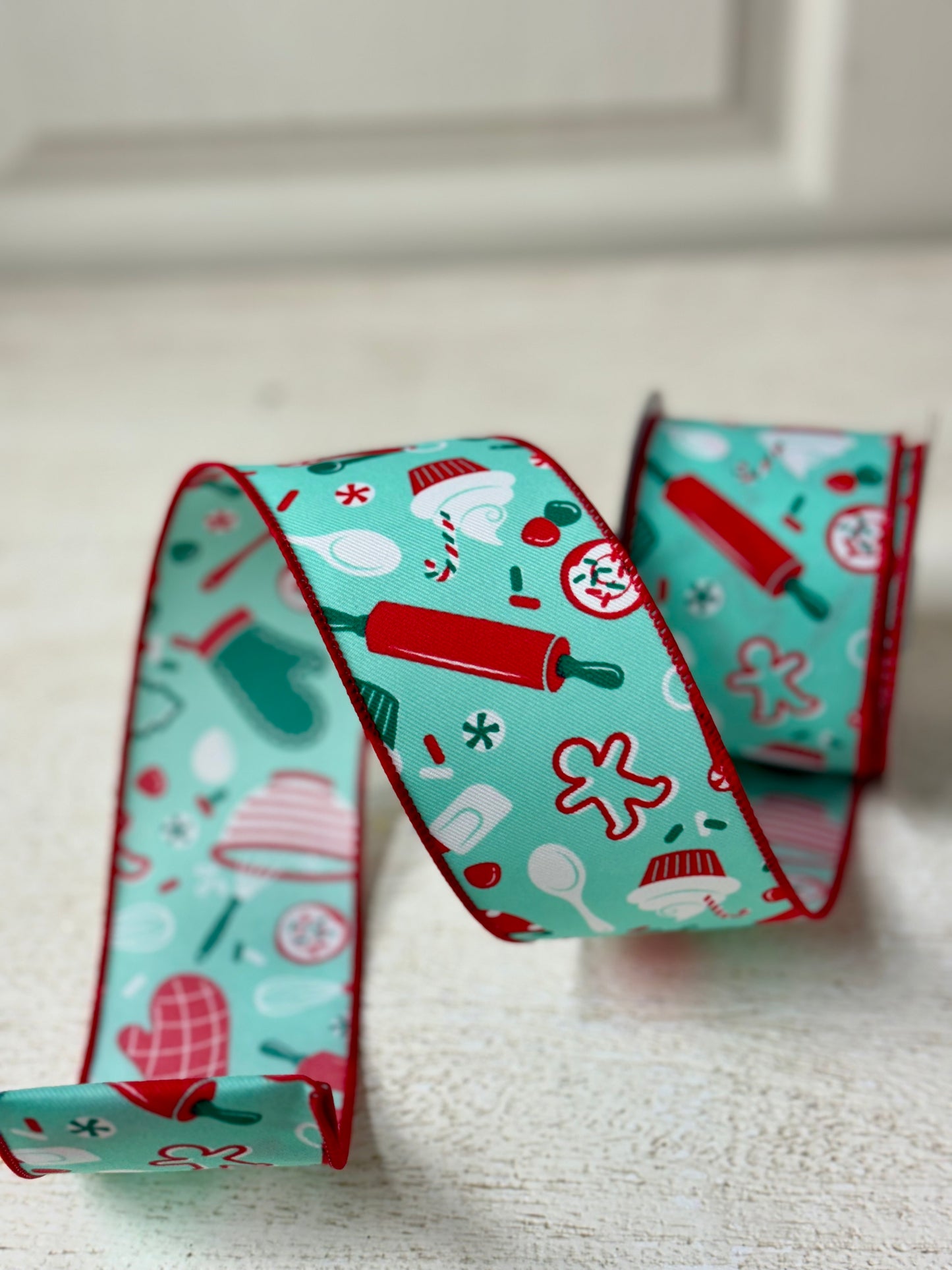 2.5 Inch By 10 Yard Blue And Red Holiday Baking Ribbon