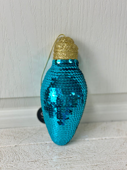 7 Inch Blue Snazzy Sequin Light Bulb Ornament