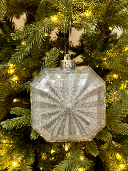 4.75 Inch Silver Glitter Octagon Ornament