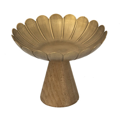 9 Inch Iron And Wood Gold Pedestal Bowl