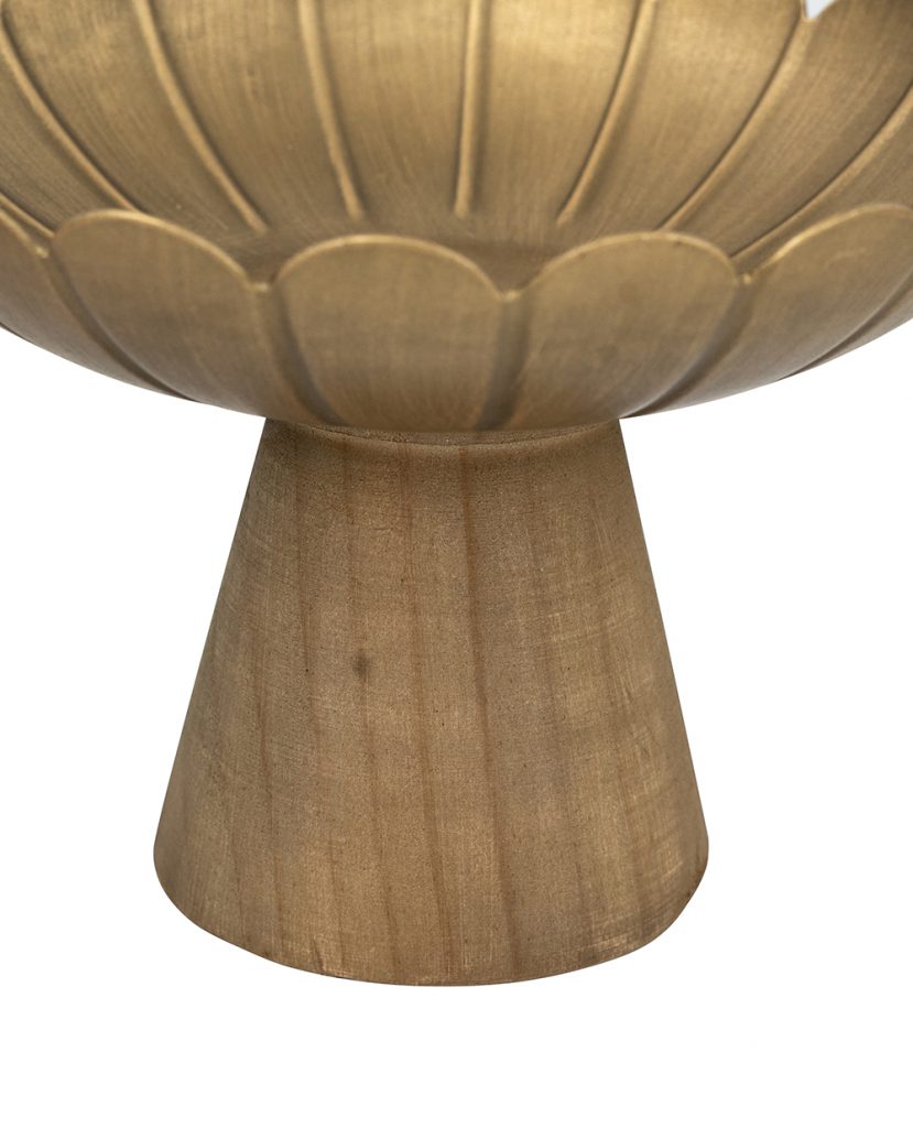 9 Inch Iron And Wood Gold Pedestal Bowl