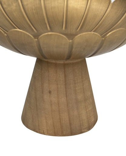 9 Inch Iron And Wood Gold Pedestal Bowl