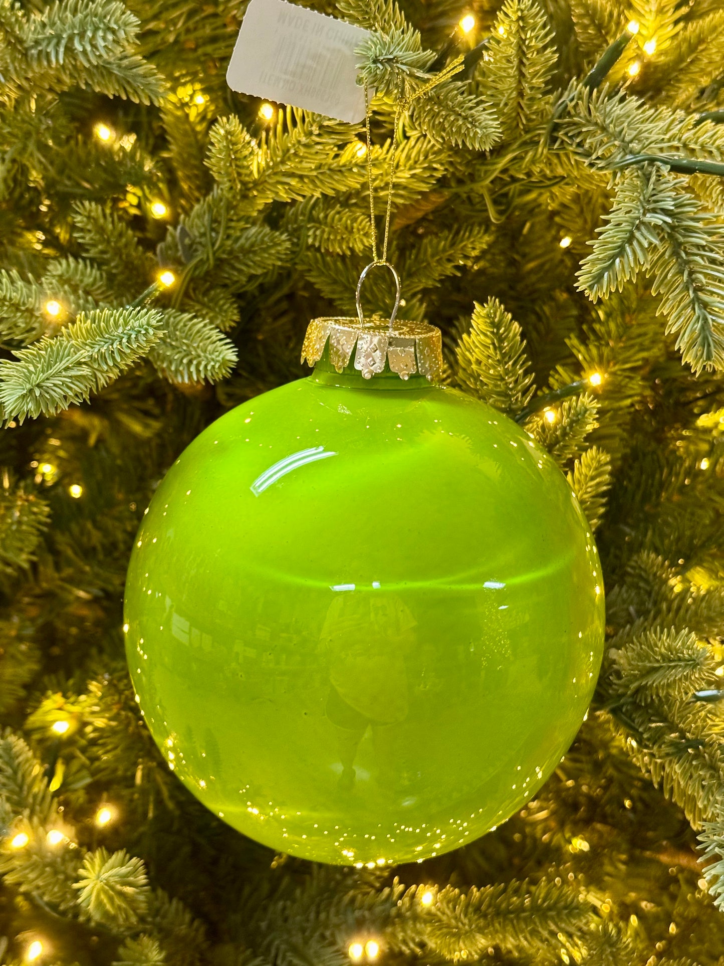 6 Inch Lime Green Lacquer Glass Look Ornament