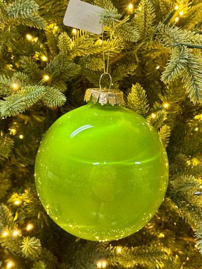 6 Inch Lime Green Lacquer Glass Look Ornament