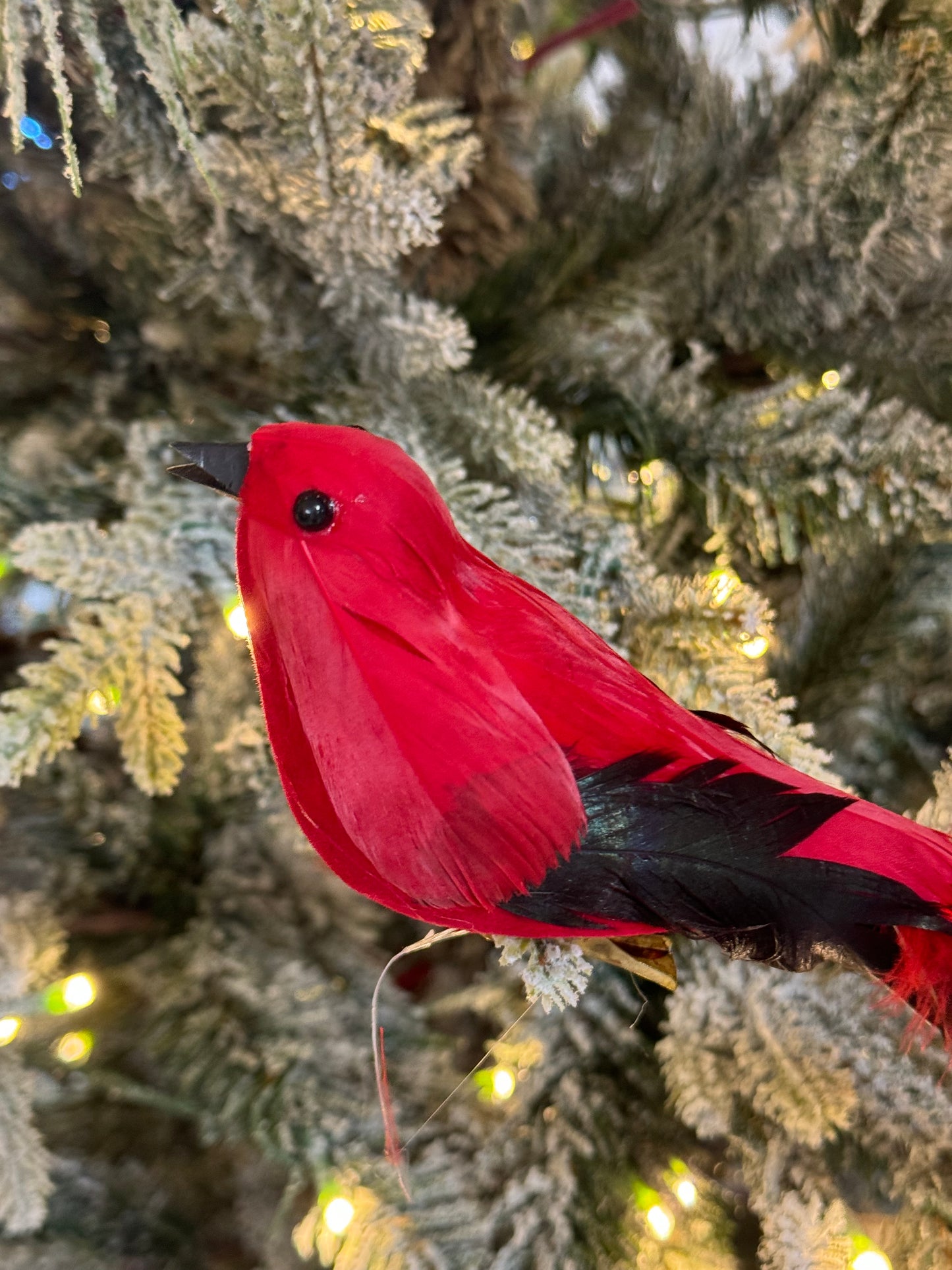 9 Inch Red Feather Bird With Clip Ornament